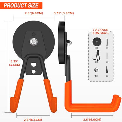 Extra Strong Magnetic Hooks for Hanging Heavy Duty (2.6in Magnet-2 Pack-Orange)