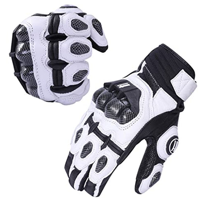 Mens Leather Motorbike Gloves KM046 White (XX-Large / White/Black)