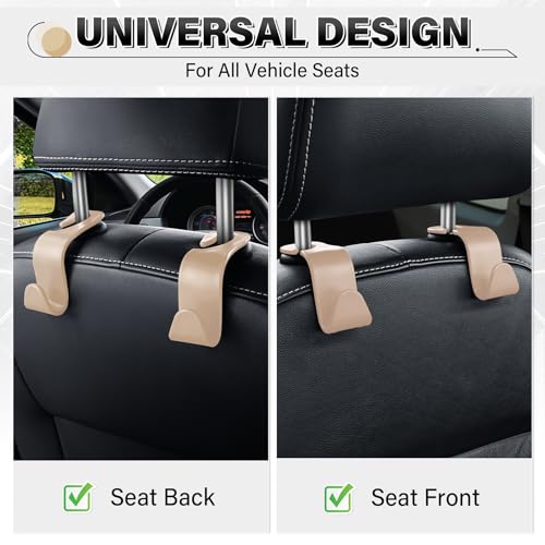 4 Pack Car Seat Headrest Hooks (4pc / Beige)