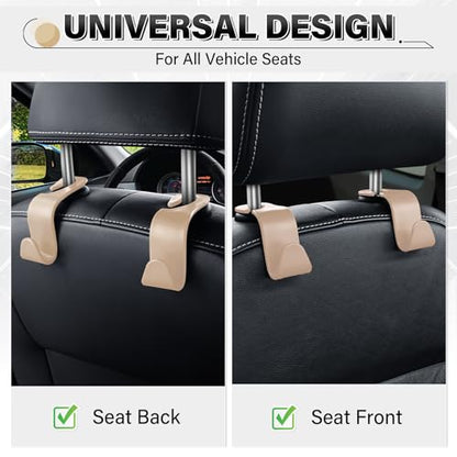 4 Pack Car Seat Headrest Hooks (4pc / Beige)