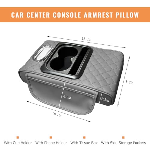 Car Center Console Armrest Pillow (Embroidered / Gray)