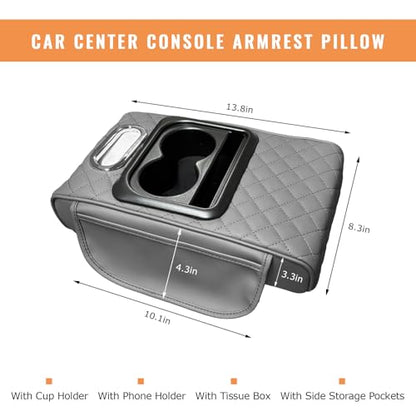 Car Center Console Armrest Pillow (Embroidered / Gray)