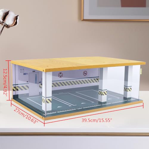 1 24 Parking Garage Model Car Garage Display Case with Clear Acrylic Cover and LED Lighting Toy Car Storage Tabletop Showcase for Boy Kids Home Toy Stores (3 Parking Space)