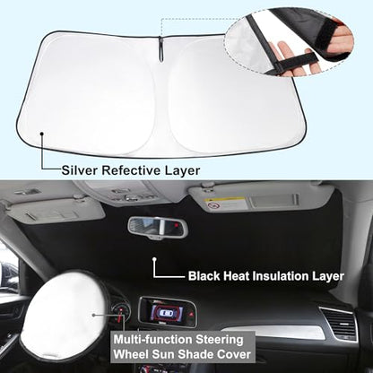Sun Shade for Kia K4 2025 2026 Accessories Windshield Sun Shade Window Shade UV Rays Protection Sun Visor Cover with Steering Wheel Sunshade Storage Bag (Windshield Sunshade for Kia K4 2025 2026)