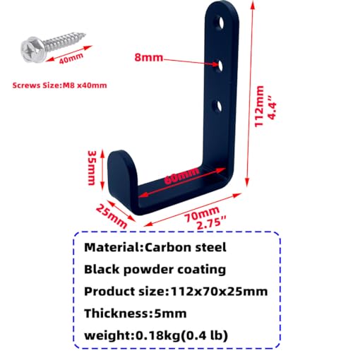 4 Pcs Black Heavy Duty Metal j Hooks for Hanging 230 lbs (Large)