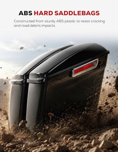 Motorcycle 5" Stretched Saddlebags Fit For Harley Touring 2014 (5" Stretched-Vivid Black W/ Chrome Latches)