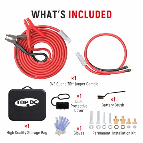 Extra Long Heavy Duty Quick Connect Jumper Cables (0 Gauge, 30FT)