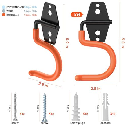 6 Pack Metal Garage Hooks (S Hook / Orange S Hook)