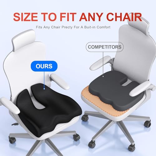 Large Ergonomic Seat Cushion Relieves Sciatica & Tailbone Pain (Black / Large)
