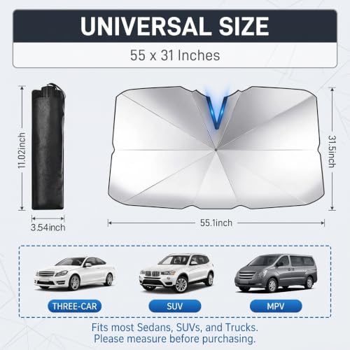 Car Windshield Sun Shade (1 PC / Black & Silver #1)