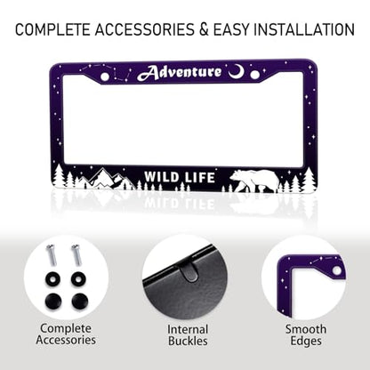 Mountains Forest Bear License Plate Frame for Jeep (Adventure -Purple)