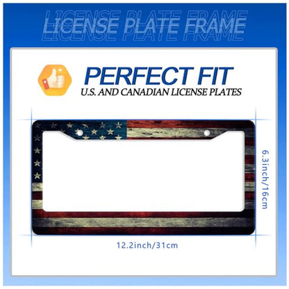 American Flag License Plate Frame Stainless Steel Patriotic Car Accessory (Vintage America Flag Design)