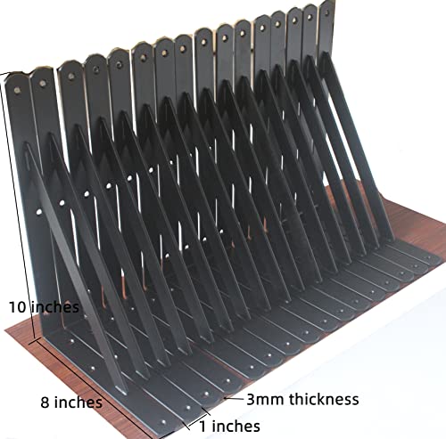 16 Pack L10 x H 8" Black Heavy Duty Shelf Brackets with Screws Metal Shelf Brackets Shelf Support Angle Brackets for Shelves L Brackets Heavy Duty Floating Shelf (16 Pack-Black / 10''x8'')
