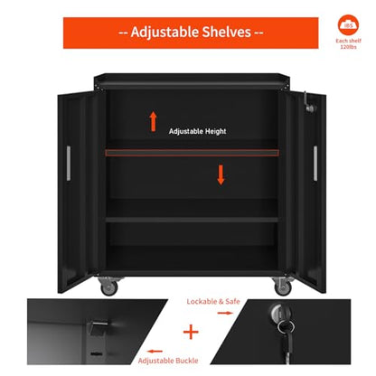 Metal Garage Storage Cabinet with Wheels (35.4'' Black2)