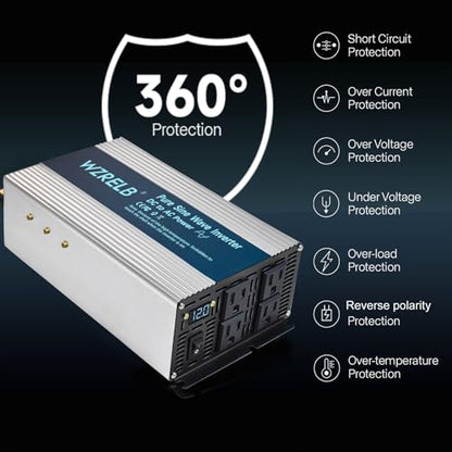 1800W Pure Sine Wave Inverter 24V DC to 110V 120V AC