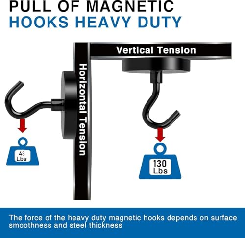 Magnetic Hooks for Cruise Cabins 130LBS Heavy Duty Magnet Hook 6 P (Black / 1.26in)