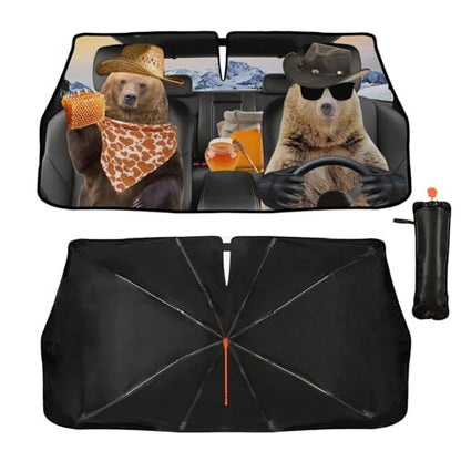 Bear Driver Car Windshield Sunshade Umbrella Car Foldable Umbrella Sunshade for Front Window UV Reflector Auto Windshield Umbrella Sun Shades Cover for Most Vehicles 57'' X 30'' (57'' X 30'' / style-AB29)