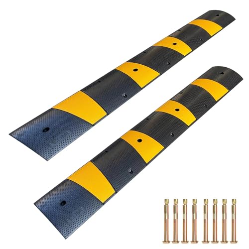 Rubber Speed Bump 6 Feet Rubber Driveway Modular Heavy Duty Speed 72.4 x 12 x 2.4 Inch Cable Protector Ramp for Garage Gravel Roads Asphalt Concrete (2 pack 6ft speed bump)