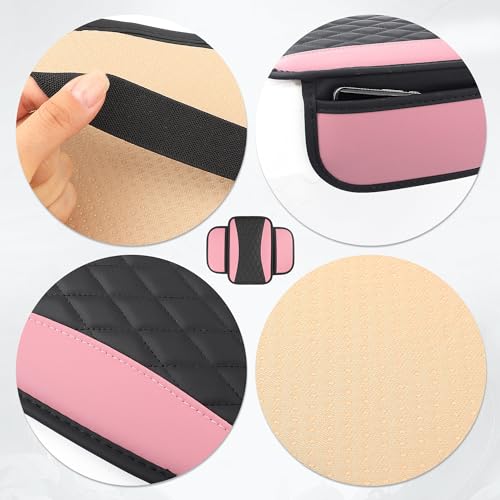 Leather Car Center Console Cover with Side Pockets (Pink)