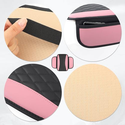Leather Car Center Console Cover with Side Pockets (Pink)