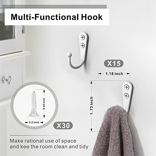 15 Pack White Wall Mount Hooks for Hanging Coats & Towels (15PCS White Hooks)