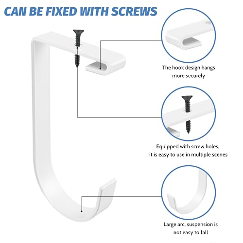 6 Pack Heavy Duty Flat Hook Accessory for Garage Ceiling and Wall Storage (White-6)