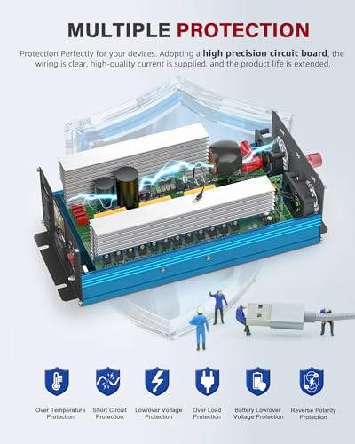 4000 Watt Pure Sine Wave Power Inverter DC 12V to 110 (4000W - 12V / Blue)
