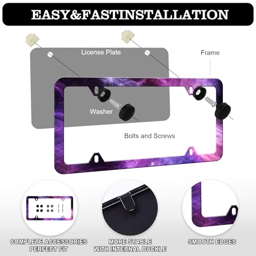 Purple License Plate Frames (Galaxy Starry Sky Night)