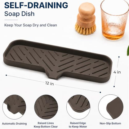 Silicone Soap Dish with Drain Spout (Coffee / L(12"×4"))