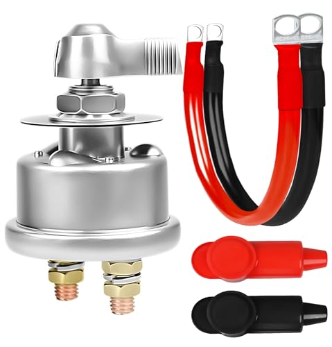 200A 12 48V High Current Master Battery Disconnect Switch Battery Power Cut Off Isolator Killer Switch with Face Plate for Car Vehicle RV Truck Boat Marine ATV (Battery Switch with Mounting Bracket and Cable)