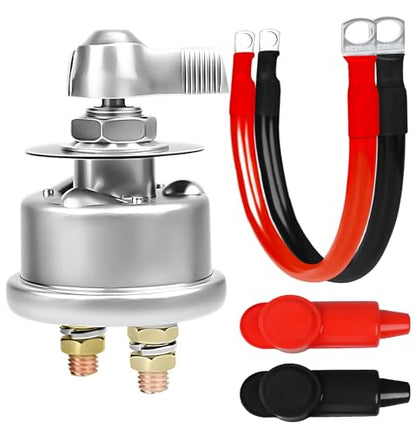 200A Battery Disconnect Switch 12V 48V Battery Shut Off Switch Master Power Isolator Marine On Off Kill Switch for Car (200A Battery Disconnect Switch with Cable)