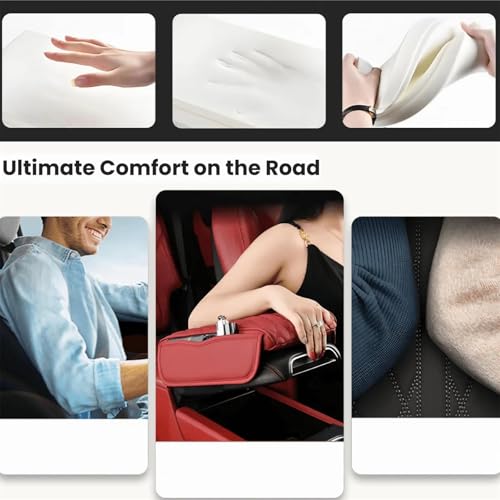 Memory Foam Car Armrest Cushion 2025 New Car Center Console Cushion Pad Car Truck Armrest Cover Auto Center Console Lid Center Armrest Cover Car Console Armrest Organizer Storage (Red)