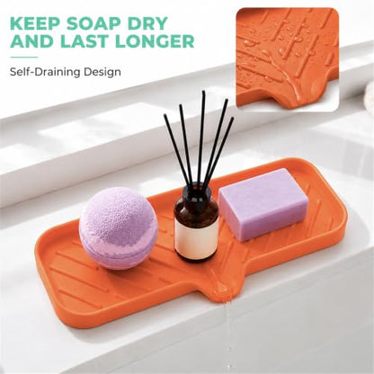 Silicone Soap Dish with Drain Spout (Orange / L(12"×4"))