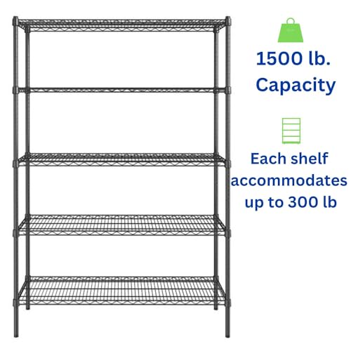 Black 5 Tier Metal Adjustable Freestanding Garage Storage Wire Shelving Unit (Black-5Tiers-36x14x72")