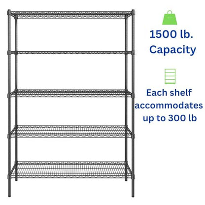 Black 5 Tier Metal Adjustable Freestanding Garage Storage Wire Shelving Unit (Black-5Tiers-36x14x72")