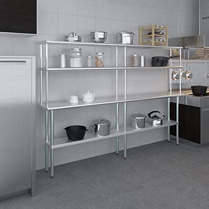 Stainless Steel Work Table Double Tier Overshelf (14" x 96" Work Table + 12" Overshelf)