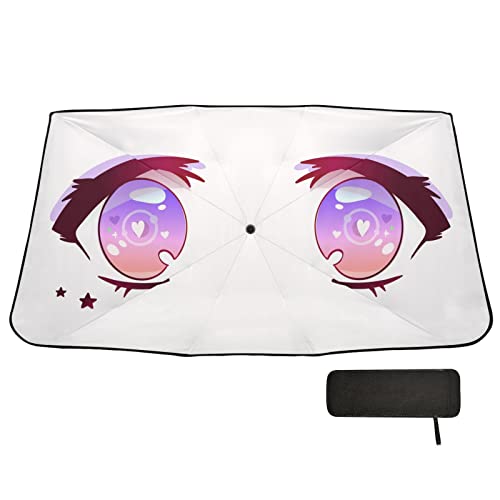Purple Pink Anime Kawaii Eyes Windshield Sun Shade Umbrella Foldable Car Front Window Sunshade Blocks UV Rays Heat Keep Vehicle Cool (multi 20)