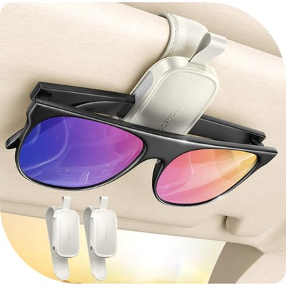 Magnetic Leather Sunglass Holder for Car Visor (2 Pack / Cream)