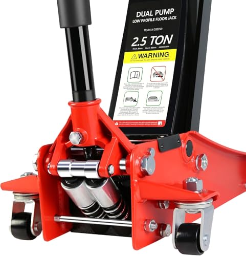 2.5 Ton Low Profile Floor Jack (Red - 2.5 Ton(Dual Pump), Lift 3.5"-19.5")