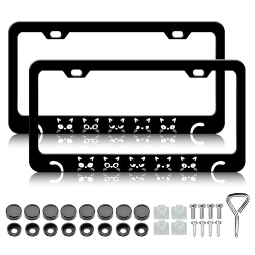 Black Cat License Plate Frames (Cute Pet Black Cat)