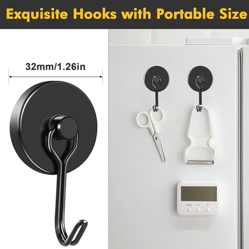 Magnetic Hooks 12 Pack 120Lbs Heavy Duty Neodymium Magnet Hook (Black / 1.26×2.67 in)
