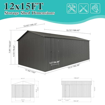 Domi 12x15FT Outdoor Metal Garage Shed (12'X15')