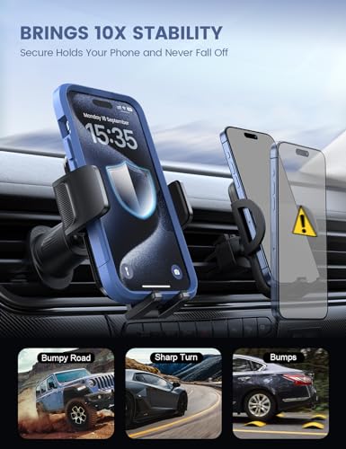 2026 Wider Clamp & Metal Hook Car Phone Holder Vent Accessories (NEW Upgraded - Dark Grey)