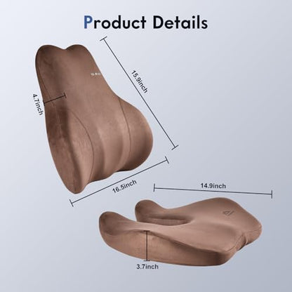 Memory Foam Car Seat Cushion and Lumbar Support Pillow for Car (Coffee / 2 Pieces)