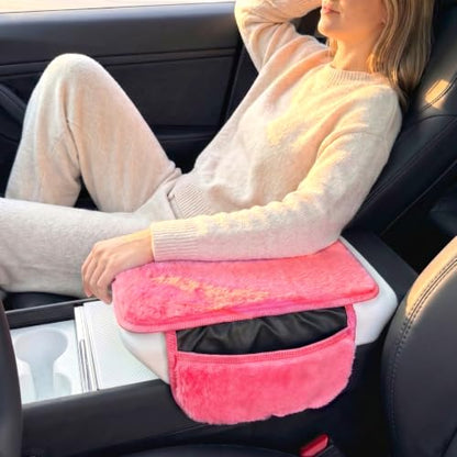 Plush Fuzzy Fur Car Center Console Cover with Side Pockets