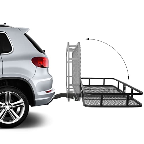 Folding Hitch Mount Cargo Carrier Basket 60" X 20" X 6"+ Waterproof Cargo Bag (60" x 20" x 6")