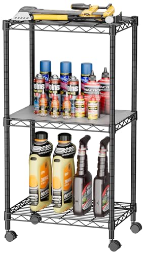 Small Wire 3 Adjustable Shelves Pantry Metal Shelf Floor Organizer (Black / 3-Tier 11.8"D X 17.3"W X 30.7"H)