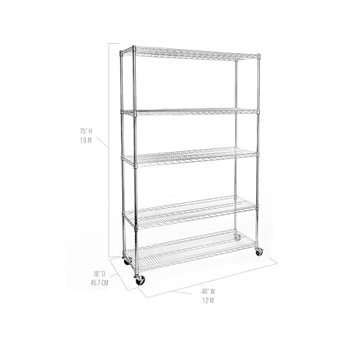 UltraDurable Heavy Duty NSF Solid Steel Wire Rack Storage Unit Organizer for Garage (Steel / 5-Tier Shelving, 48" W x 18" D)