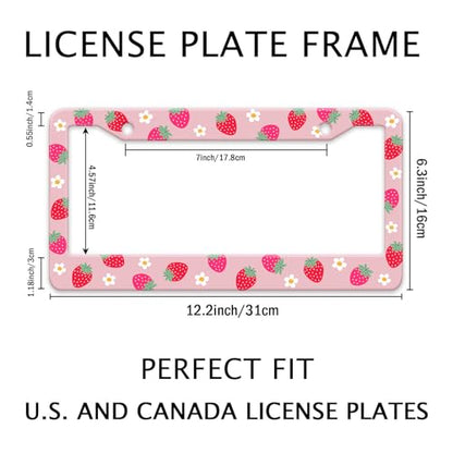 Strawberry License Plate Frame Flower Fruit Cute License Plate Frame Holder Covers with Screw Caps Kawaii Girly Metal Aluminum Rustproof Car Accessories for Women 12x6 Inch (Strawberry)