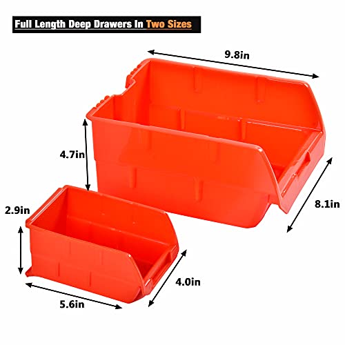 10 Bin Wall Mounted Plastic Storage Bins Hanging Organizer Bins (Orange / 10Bins+3Rails)